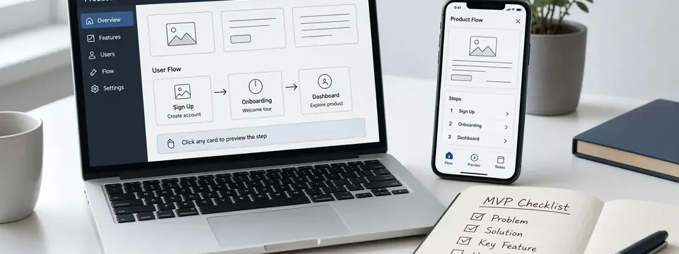 Laptop dhe telefon me një demo produkti mbi tavolinë