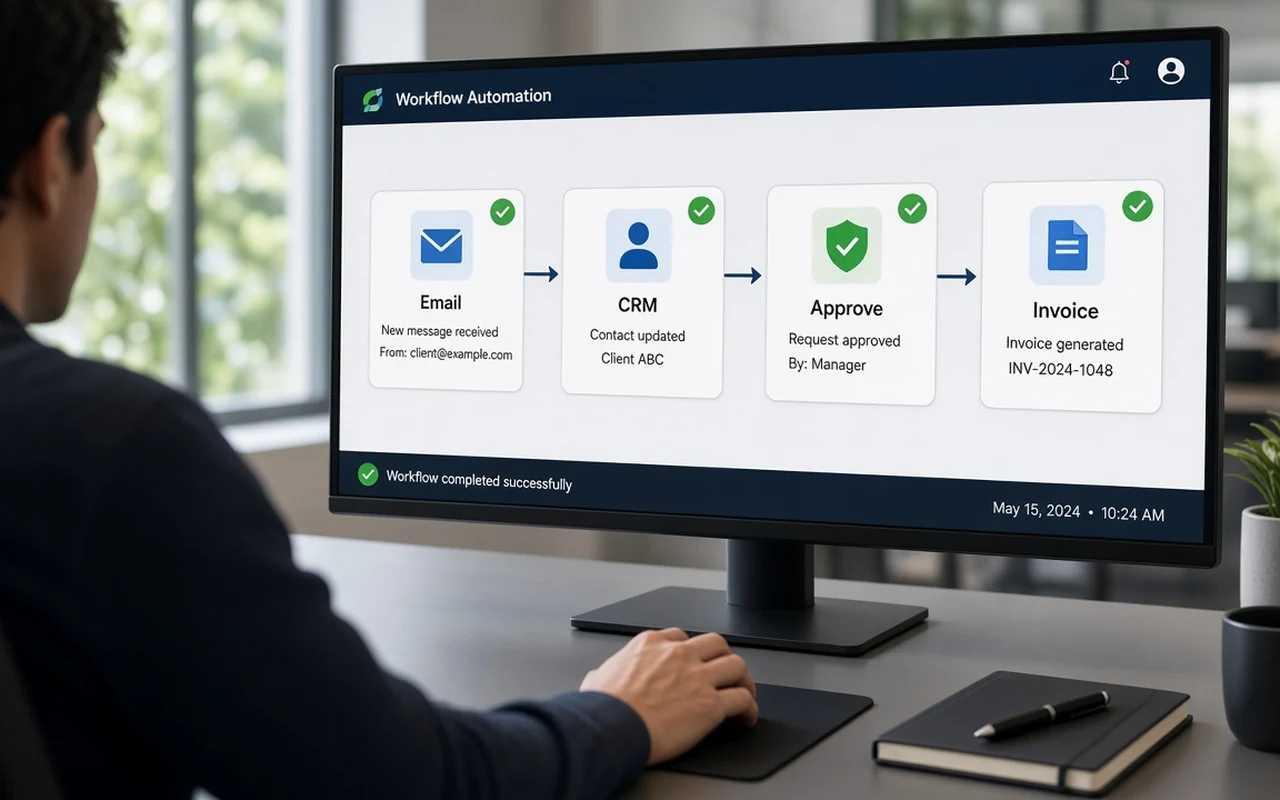 Diagram workflow që lidh aplikacionet mbi një desk