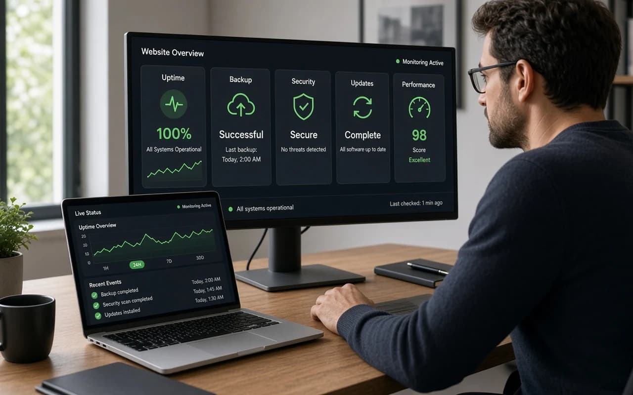 Dashboard monitorimi webfaqe në laptop