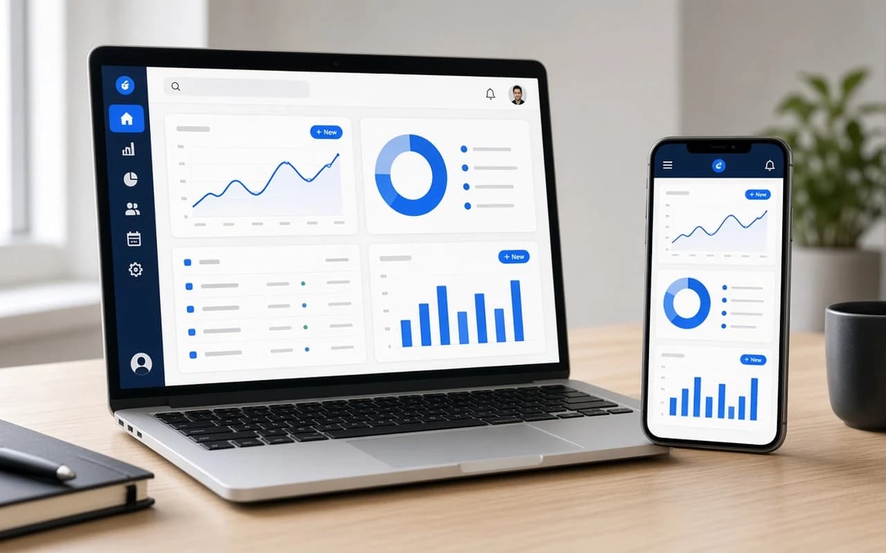 Laptop dhe telefon me dashboard të një aplikacioni web